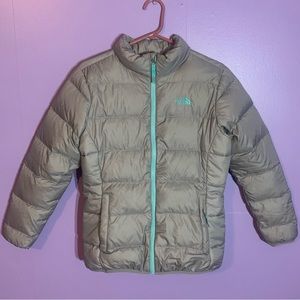 The North FACE Goose Down Puffer Jacket- Silver and Teal